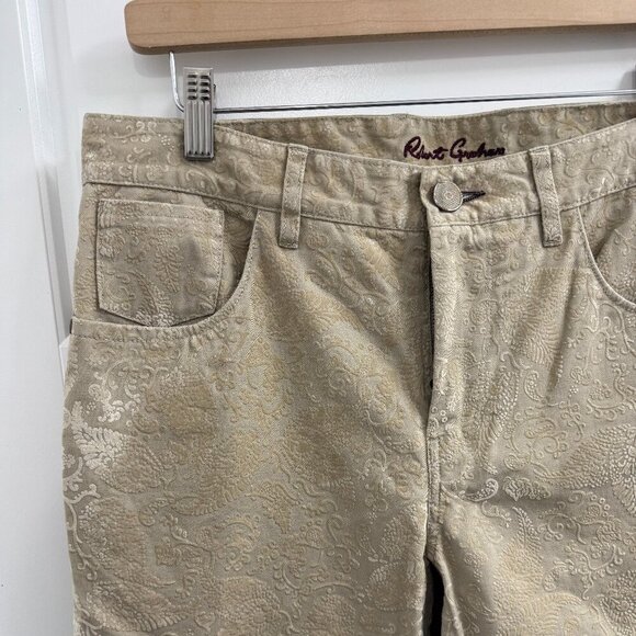 Robert Graham Tan Paisley Denim And Velvet Pants Size 32 Straight Leg - Picture 2 of 4